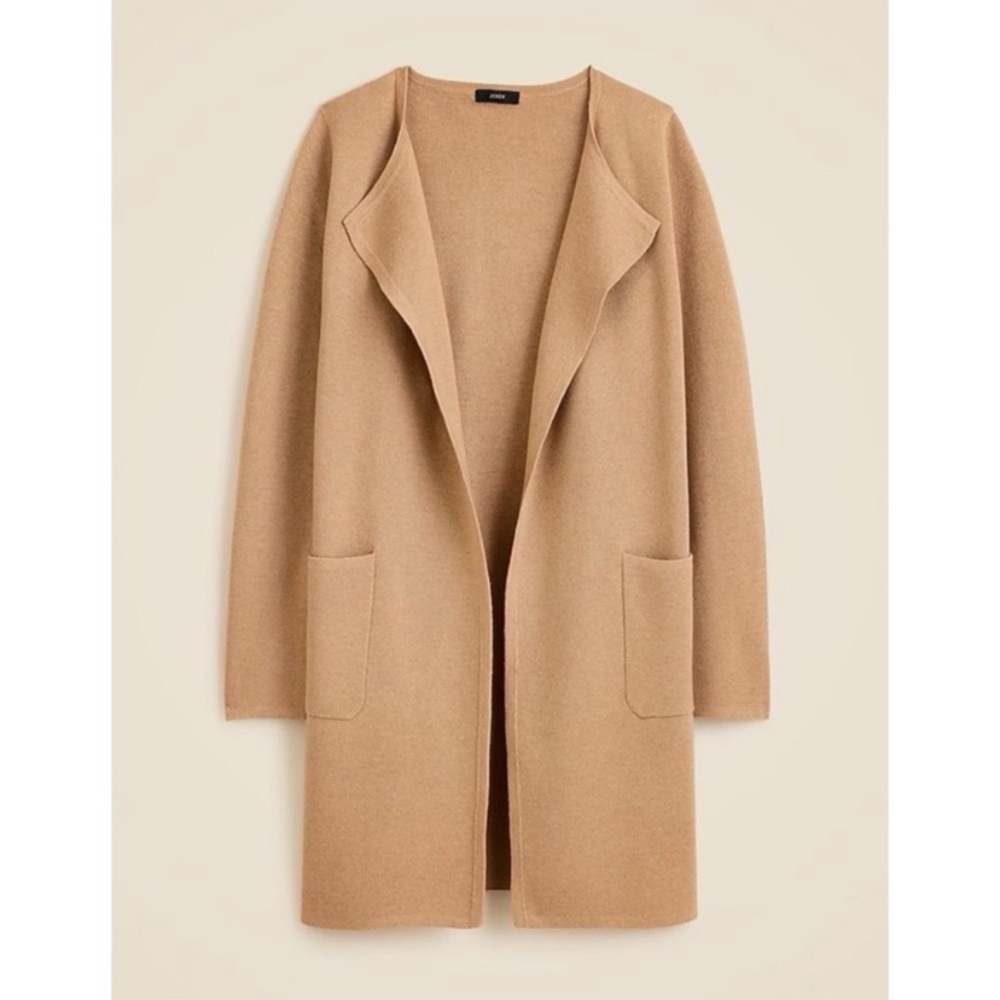 J.Crew Juliette Collarless Sweater Blazer Long Cardigan in Camel